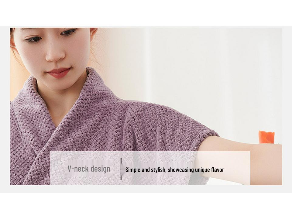 Coral Fleece Pineapple Plaid Women's Wearable Bath Towel - Soft and Absorbent Bathrobe Style.