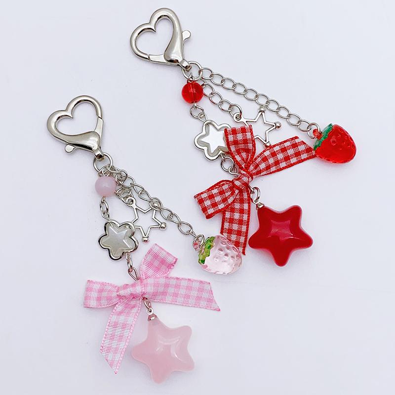 Erdbeerschleife Perlen Handyband Süßer Schlüsselanhänger Anhänger Kameraanhänger Rucksackhänge Dekoration Geschenke