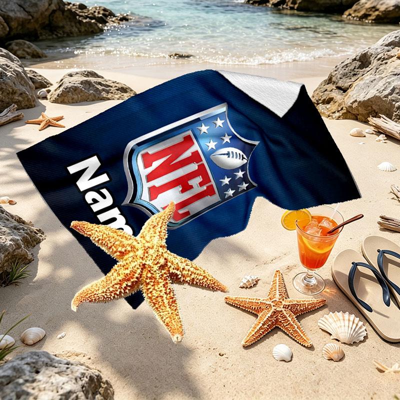 Custom Name Personalized NFL Print Beach Towel, for Trip Camping Beach Party Home Decor, Birthday Gift for Family & Friends