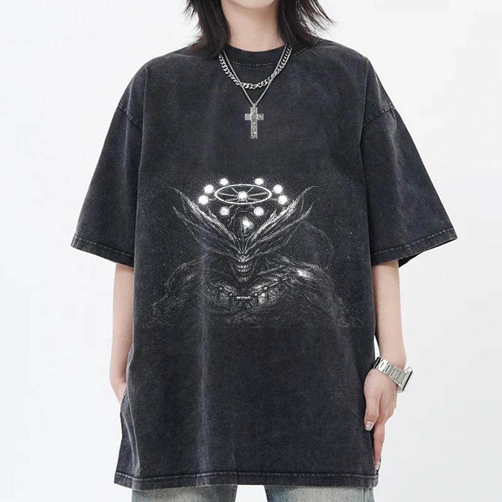 Anime Jujutsu Kaisen T Shirt Makora Vintage Gothic Washed T-shirt Summer O-Neck Short Sleeve Cotton Tees Tops Men Clothing