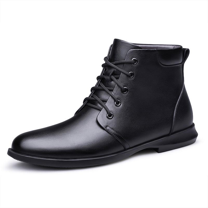 

Winter new men s Martin boots leather round head casual high-top men s shoes cotton lace-up leather leathershoes 38 чёрный