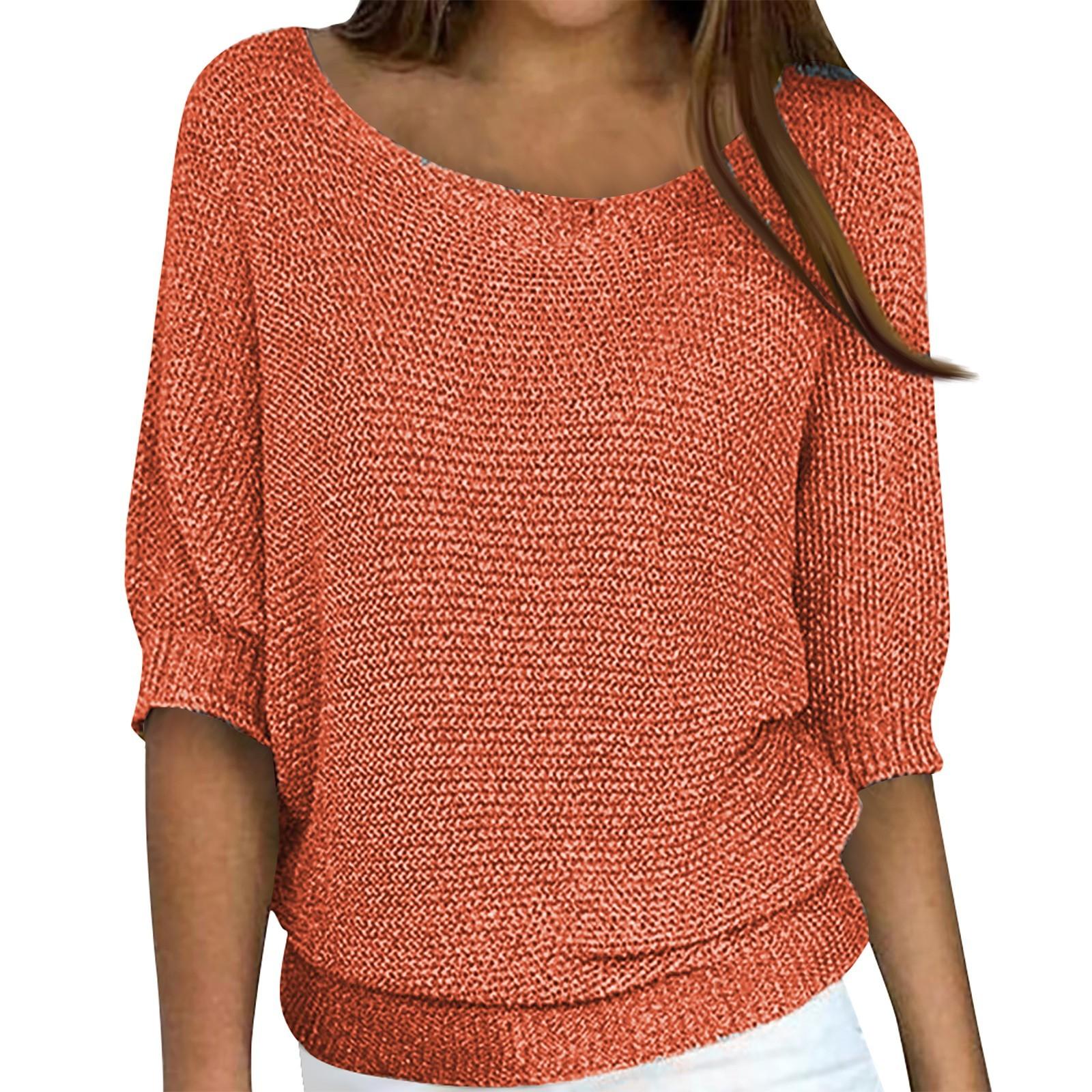 

Женская мода однотонный пуловер с круглым вырезом и рукавами 3/4, трикотажная рубашка, топ XXXXL