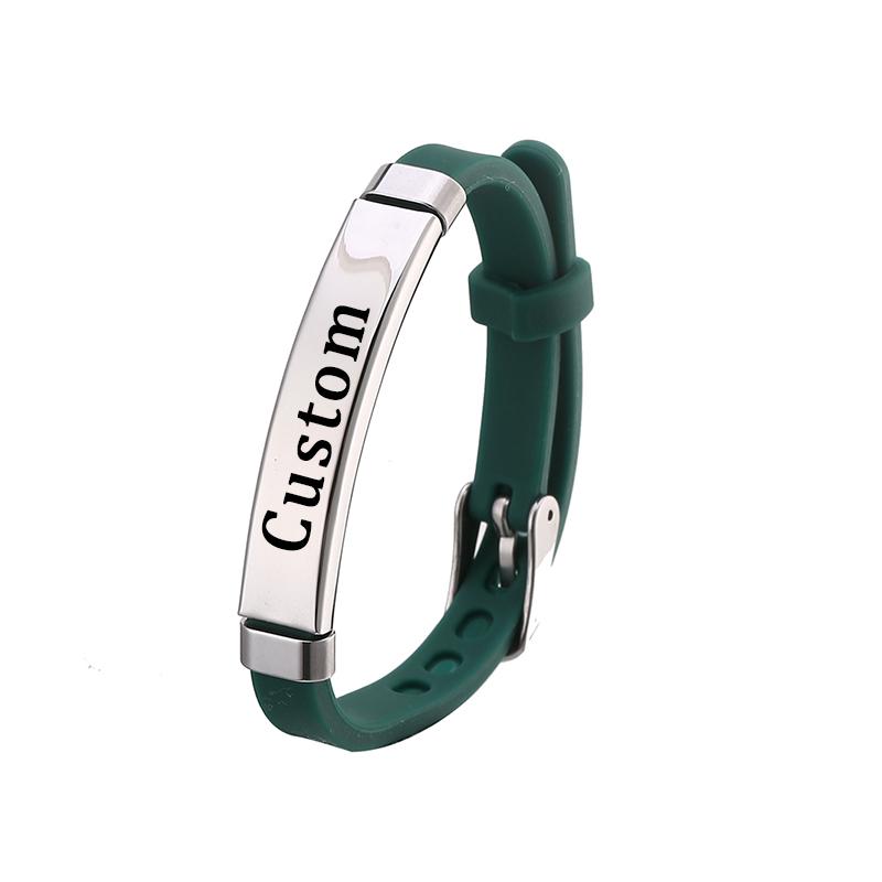 Benutzerdefiniertes Silikonarmband, individuelles Kinder-ID-Namensarmband für Mädchen, verstellbares Armband mit graviertem Namen aus Edelstahl