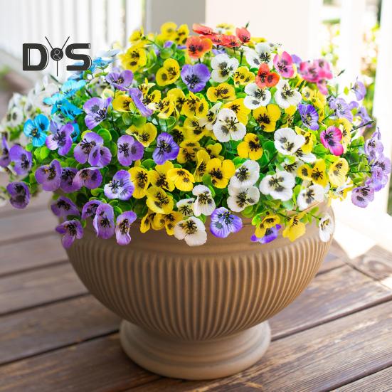 12 Pezzi Fiori di Pansè Artificiali da Esterno Resistenti ai Raggi UV Fiori di Seta Sintetica Colorati Pansè Finti per Fioriera Cassetta da Finestra Portico d'Ingresso Cortile Patio Decor