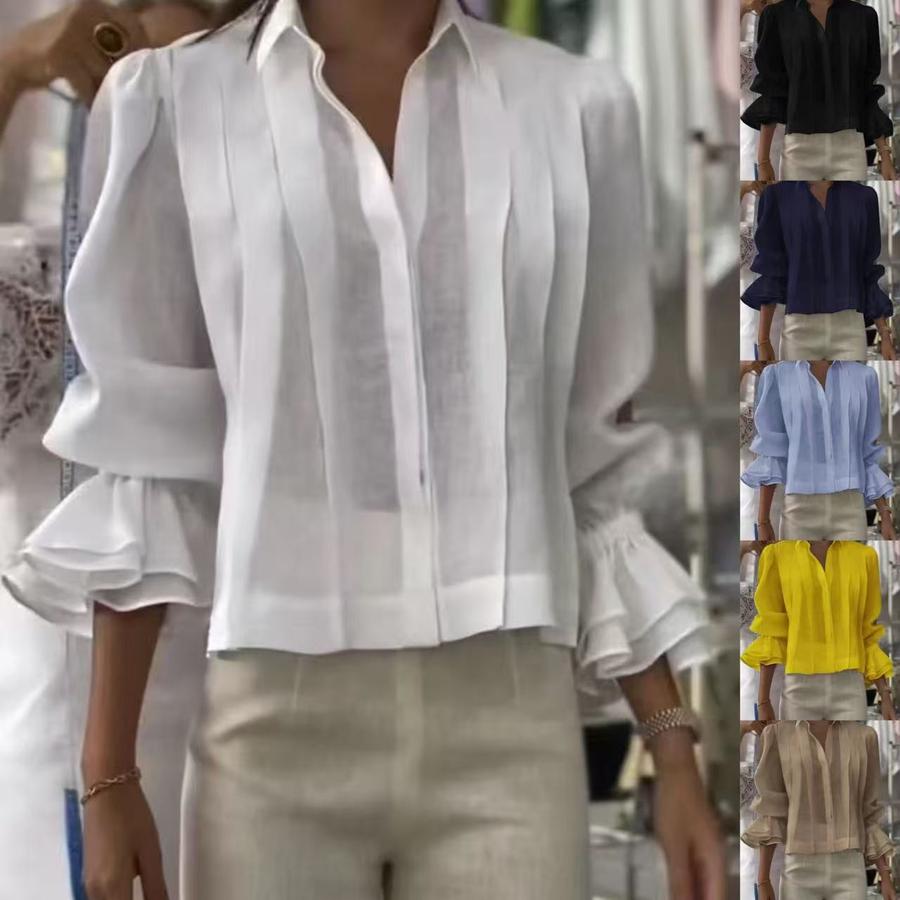 Summer New Women's Casual Loose Fashion Ruffled Solid Color Patchwork Short Sleeve Shirt
