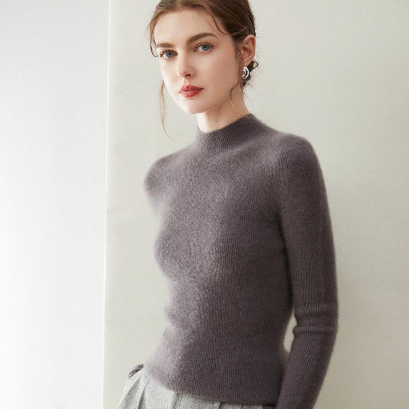 Women's Slim Fit Cashmere Sweater - Half-High Neck, 100% Pure Cashmere, Seamless, Versatile Autumn/Winter Base Layer