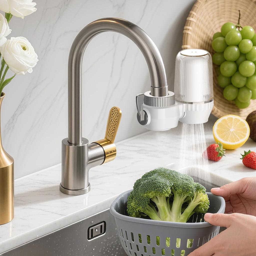 CMD Water Purifier, Faucet-Mounted Water Filter with 3 Filter Cores, Removes 12 Substances (Chlorine, Fluoride, Water), Water Saving, Dual Mode Switch