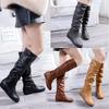 Autumn New Women's Thigh High Boots Fashion Plus Size Pionted Toe Wrinkle Flat Knee High Knight Boots for Women Botas De Mujer