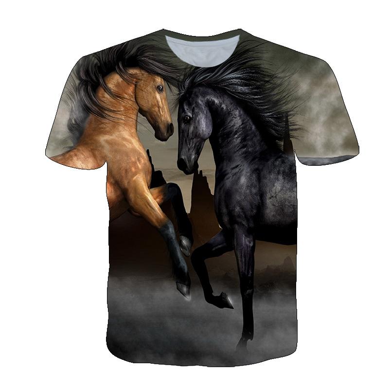 

Модная футболка с 3D животным принтом лошади, летняя повседневная мужская футболка в стиле хип-хоп в стиле Харадзюку, элегантные футболки с рисунком Steed 6XL