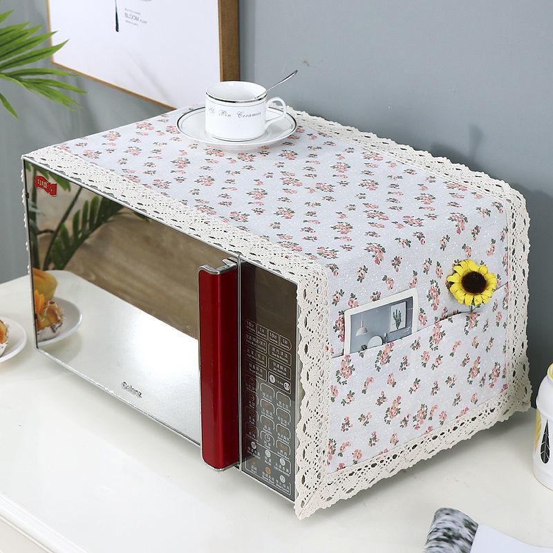 Universal Cotton Linen Dust Cover for Microwave, Refrigerator, Washing Machine – Pastoral Fabric Open Door Design