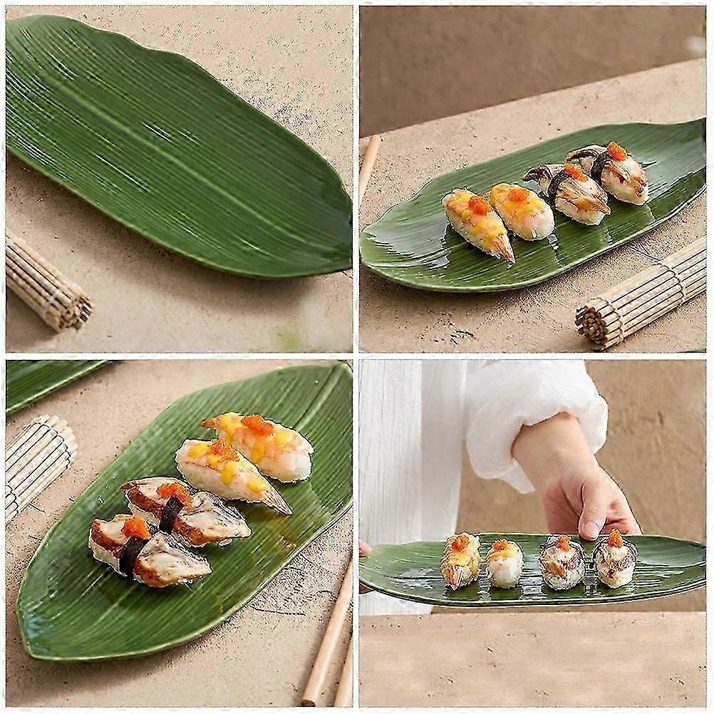 Leaf Shaped Ceramic Serving Plate, Decorative Appetizer Platter for Cheese, Snacks, Sushi, Durable Chip-Resistant Dishwasher Safe Storage Tray