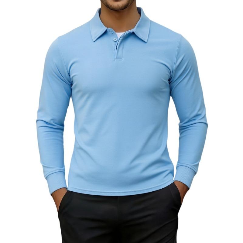 Mens Long Sleeve Casual Solid Color Polo Shirt Plus Size