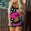 Women Print Pajamas Sleeveless Lace Cami Shorts Lingerie Sleepwear Set