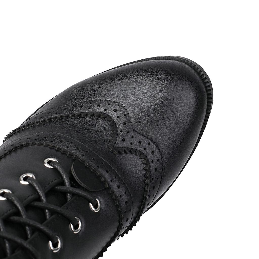 Black White Winter Ankle Boots for Women Med Heels Shoes 2025 Laciness Holes Decor Footwear