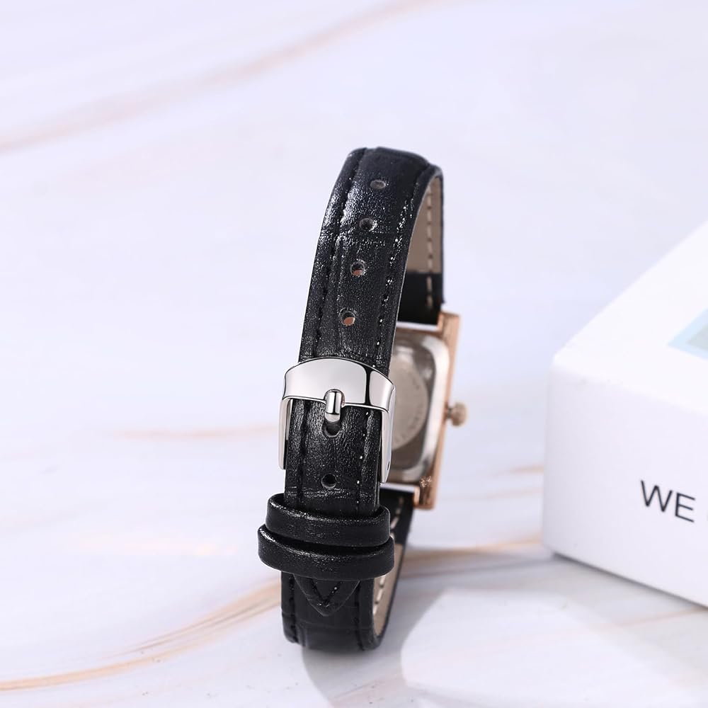 "Fashion Women's Analog Quartz Watch Silver Black Leather Strap Waterproof Antique Style"