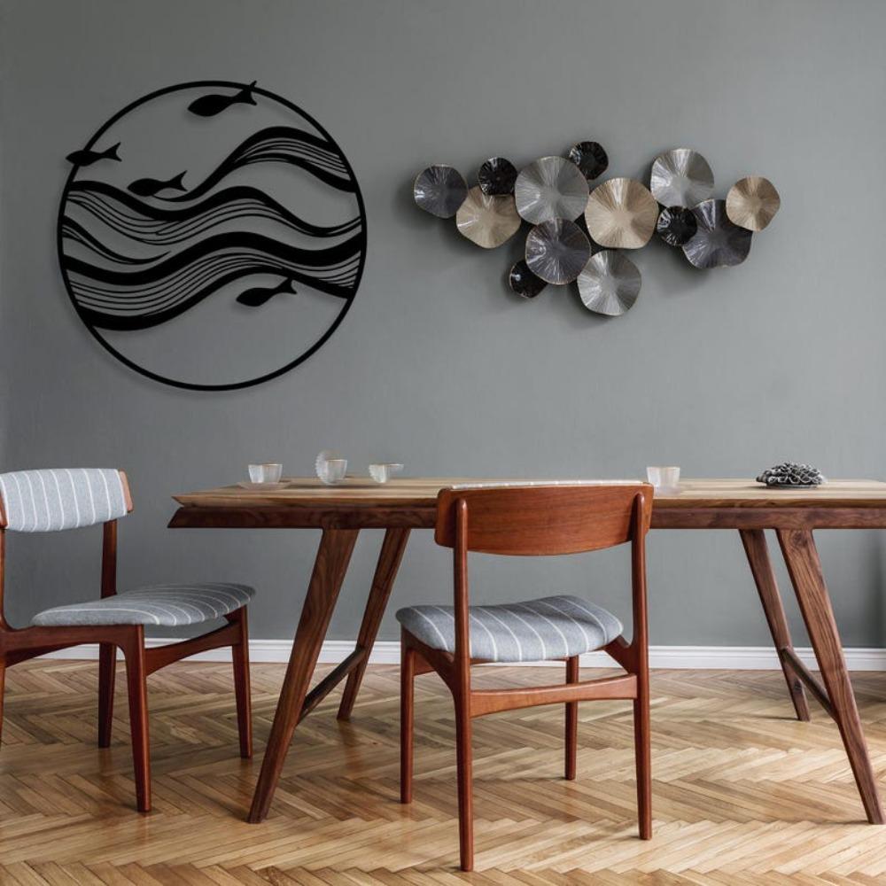 Coastal Fish Wall Art Decor, Metal Wave Sculpture for Home