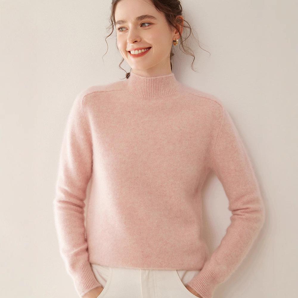 Women's Soft Cashmere Turtleneck Sweater - Solid Color, Loose Fit, Slimming Design for Autumn & Winter