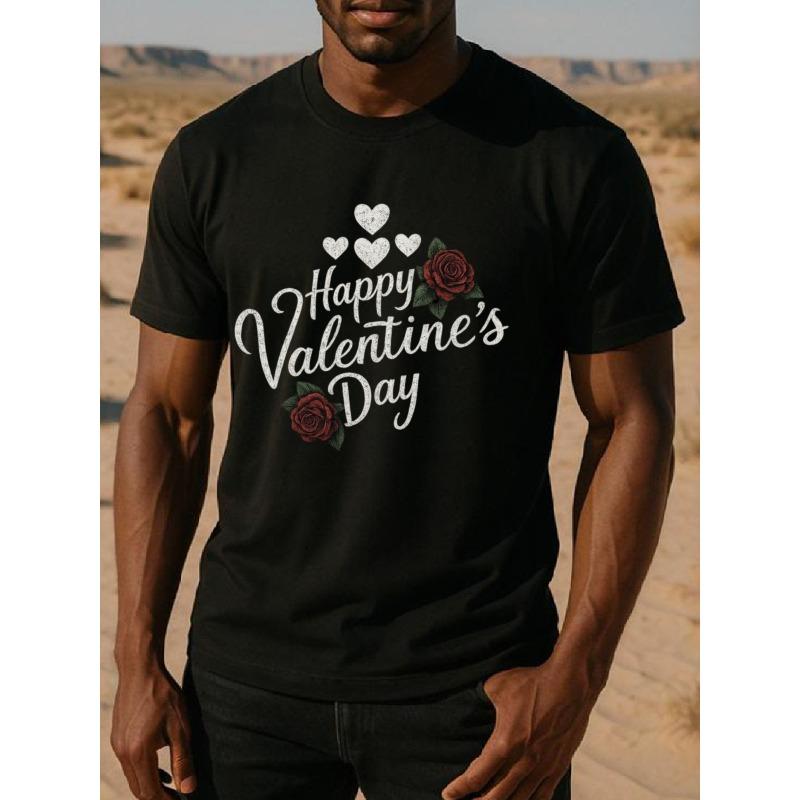 European Size Classic rose Valentine's Day Men's printed short-sleeved T-shirt, medium elasticity and fashionable style, high-quality T-shirt,