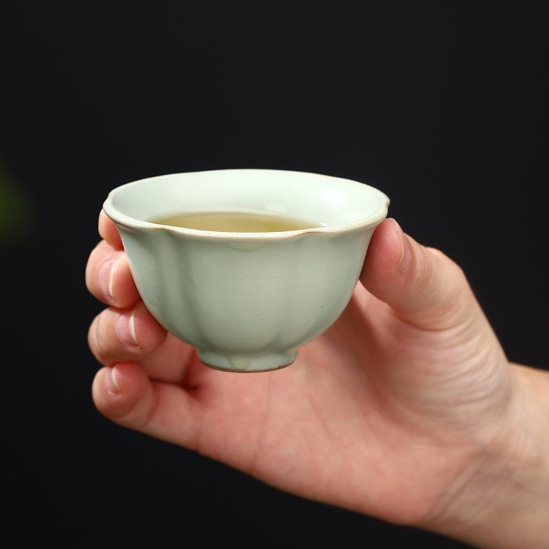 Ru Kiln Master Crackled Porcelain Tea Tasting Cup - Ceramic Kung Fu Tea Set and Business Gift