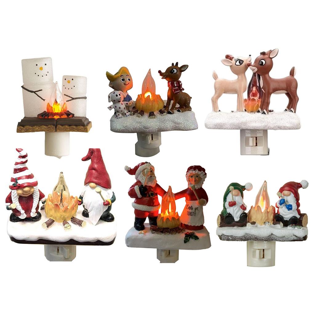 Xmas Night Light Flickering Campfire Effect Resin Plug In Night Lamp Holiday Decoration