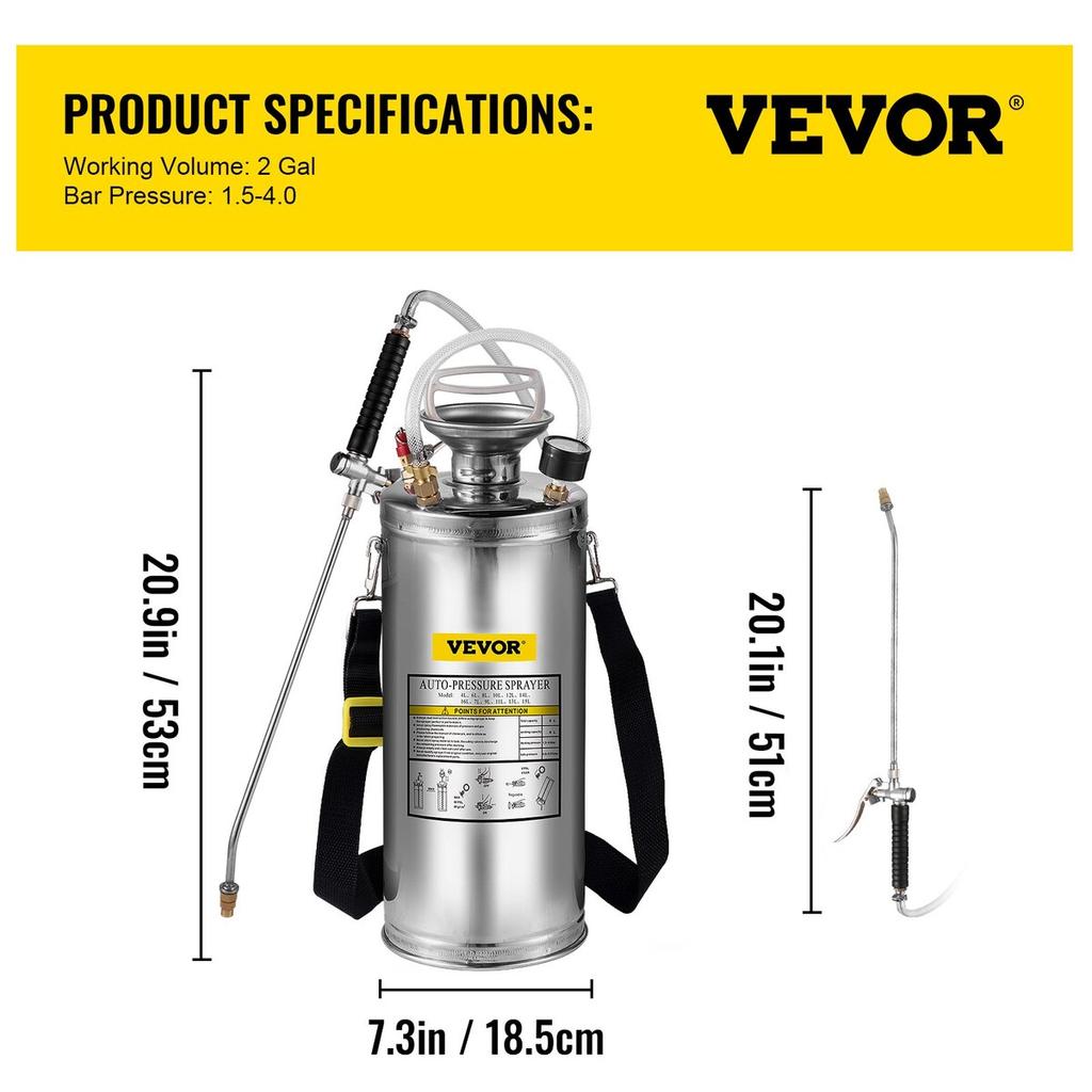 Stainless Steel Sprayer 8L Household Gardening and Floor Cleaning Sprayer, Suitable for the Current Neds of Industry, Agriculture, Commerce, Medicine