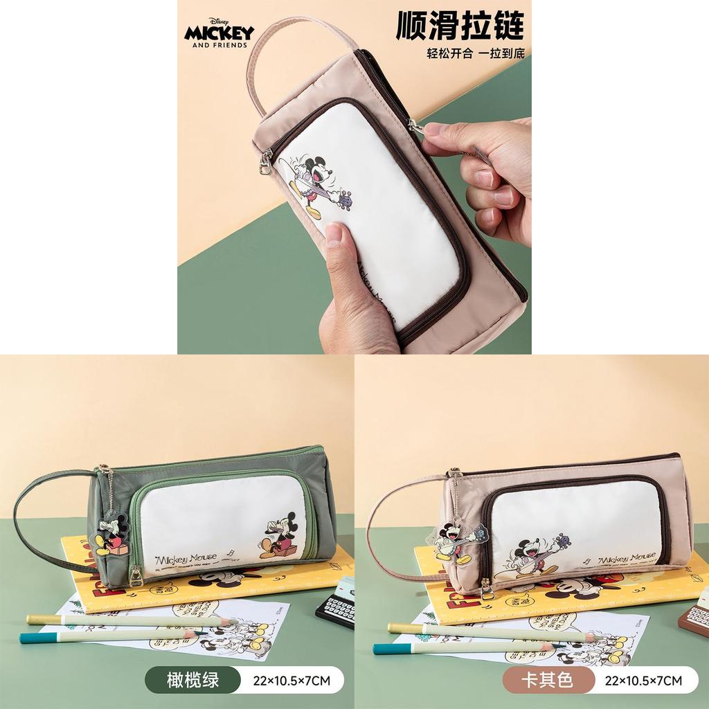 Mickey Mouse Vintage Double Layer Large Capacity Pencil Case With Polyester Storage For Students