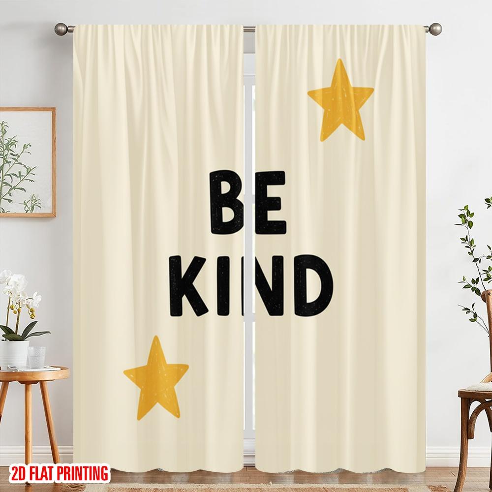 2pcs 2D flat printing Window Drapes BE KIND stars 100% Polyester Fabric Without Electricity Birthday Party for Indoor