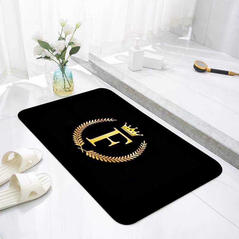 Black Golden Crown Letter Floor Mats Home Laundry Rug Carpet For Living Room Decor Lounge Area Anti-slip Entrance Doormat