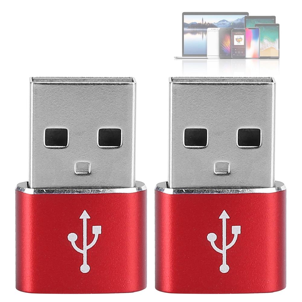 2PCS Aluminium Alloy TypeC to USB Adapter for Charging Synchronization Data Transmission(Red )
