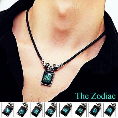 Collana zodiacale per uomo Collana maschile Collana in pelle fresca Costellazione Regalo di compleanno di San Valentino