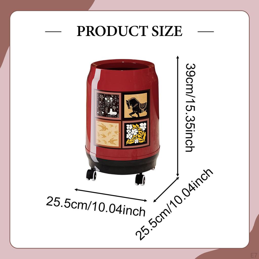 Decorative Large Capacity Trash Can with Universal Wheels for Kitchen, Vanity, Garage, RV.