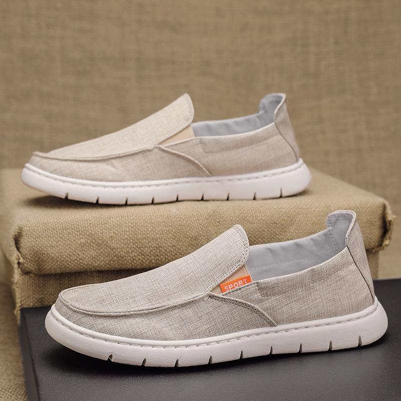 Canvas men's shoes summer breathable black cloth shoes lazy one pedal driving soft-soled Doudou tide shoes cloth shoes lazy shoes