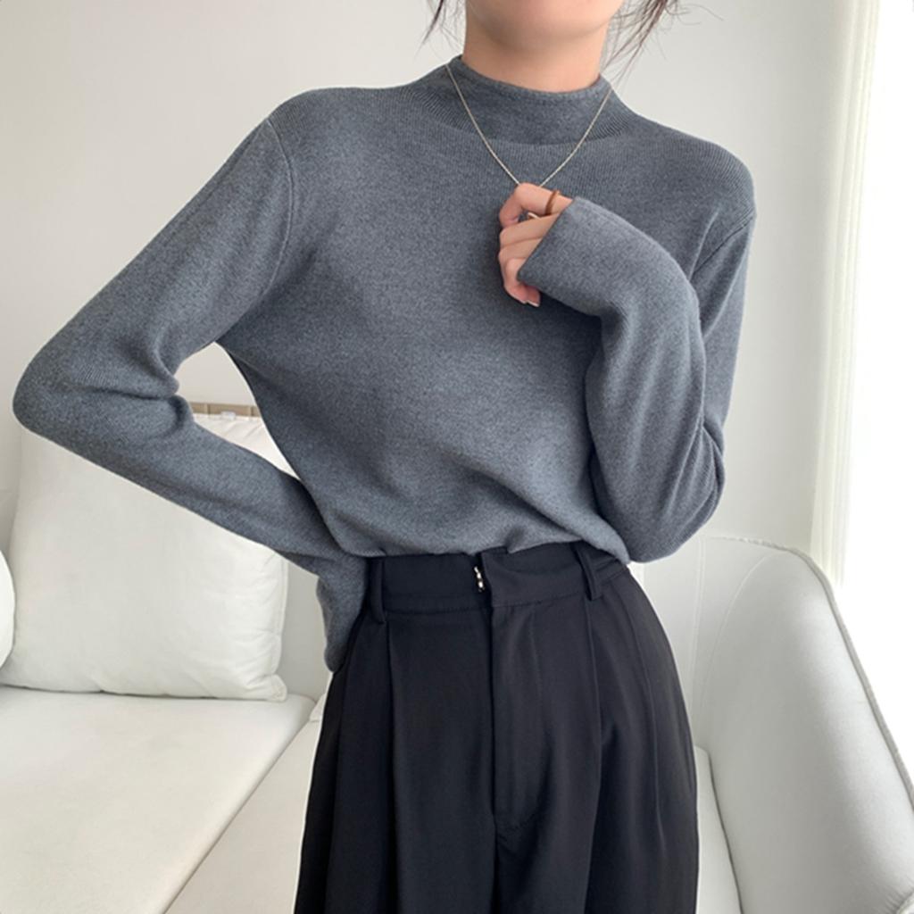 Autumn and winter warm small stand-up collar with knitted bottoming shirt inside, women's stacked long-sleeved solid-color versatile soft waxy 