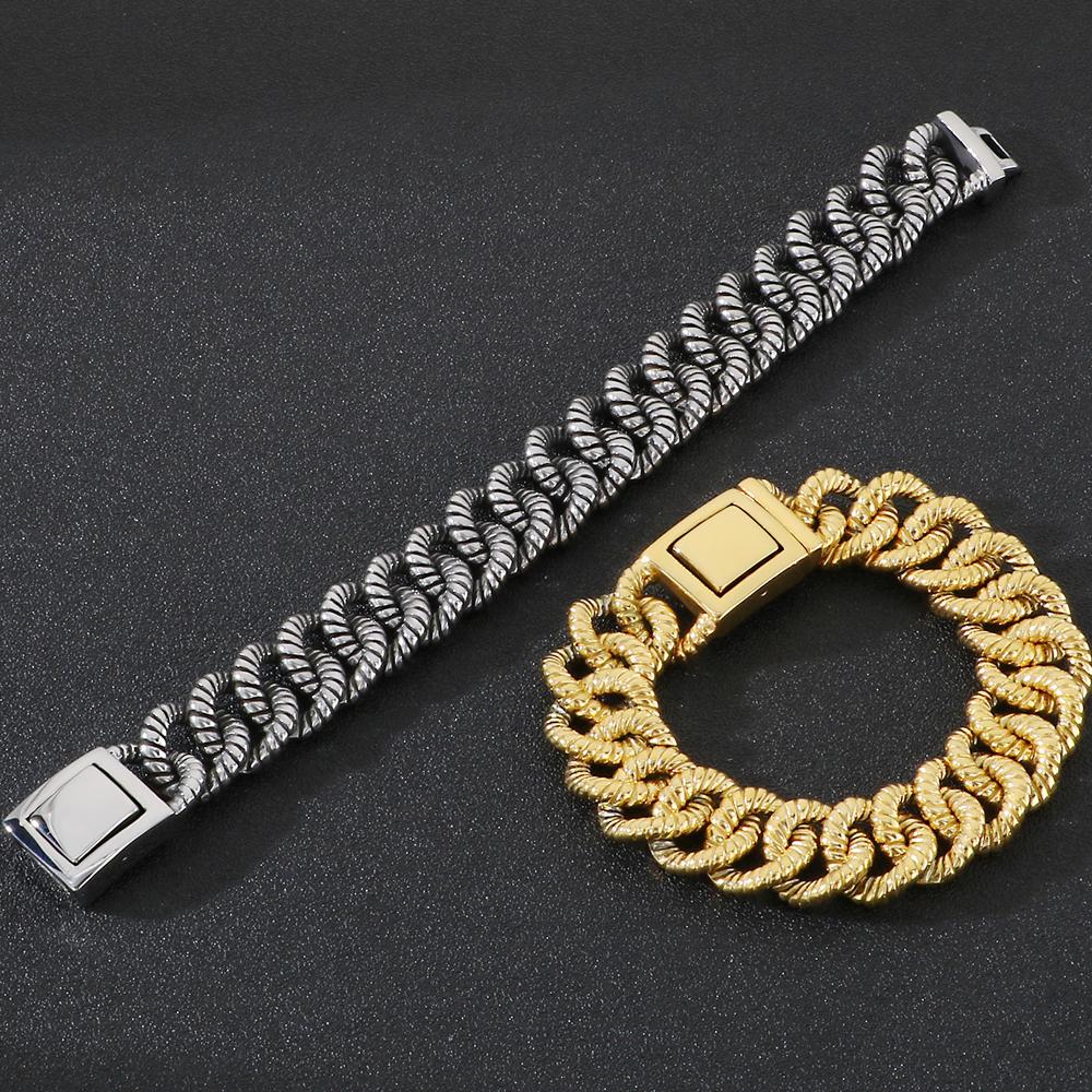 Vintage 316L Stainless Steel 19MM Width Twist Chain Bracelet for Men Men's Bracelets Birthday Jewelry Gifts for Dad Boyfriend