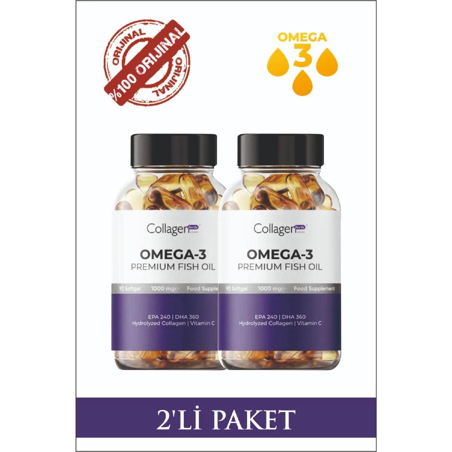 

2 Omega-3 Premium Fish Oil 90 Softgel X 1000mg, Fish Oil, Hydrolyized Collagen
