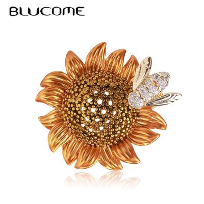 Biene auf Sonnenblume Form Broschen für Frauen Gold Farbe Imitation Party Casual Schmuck Pins Geschenke