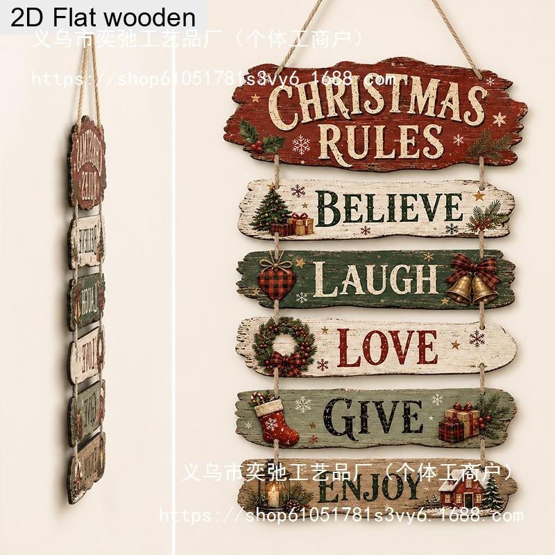 Wooden Christmas Door Hanging Sign Decorative Plaque Holiday Party Home Garden Office Wall Decoration