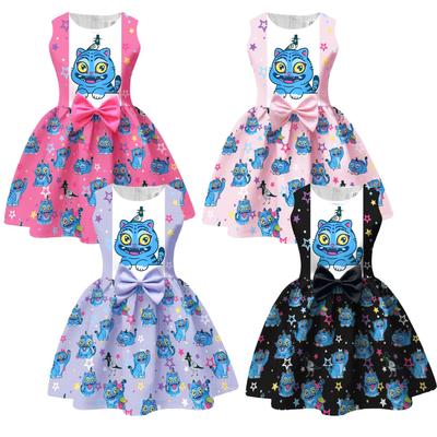 Nuovo Vestito Formale per Bambina Stampato Demone Cacciatore con Fiocco Attraversamento Confini 94202