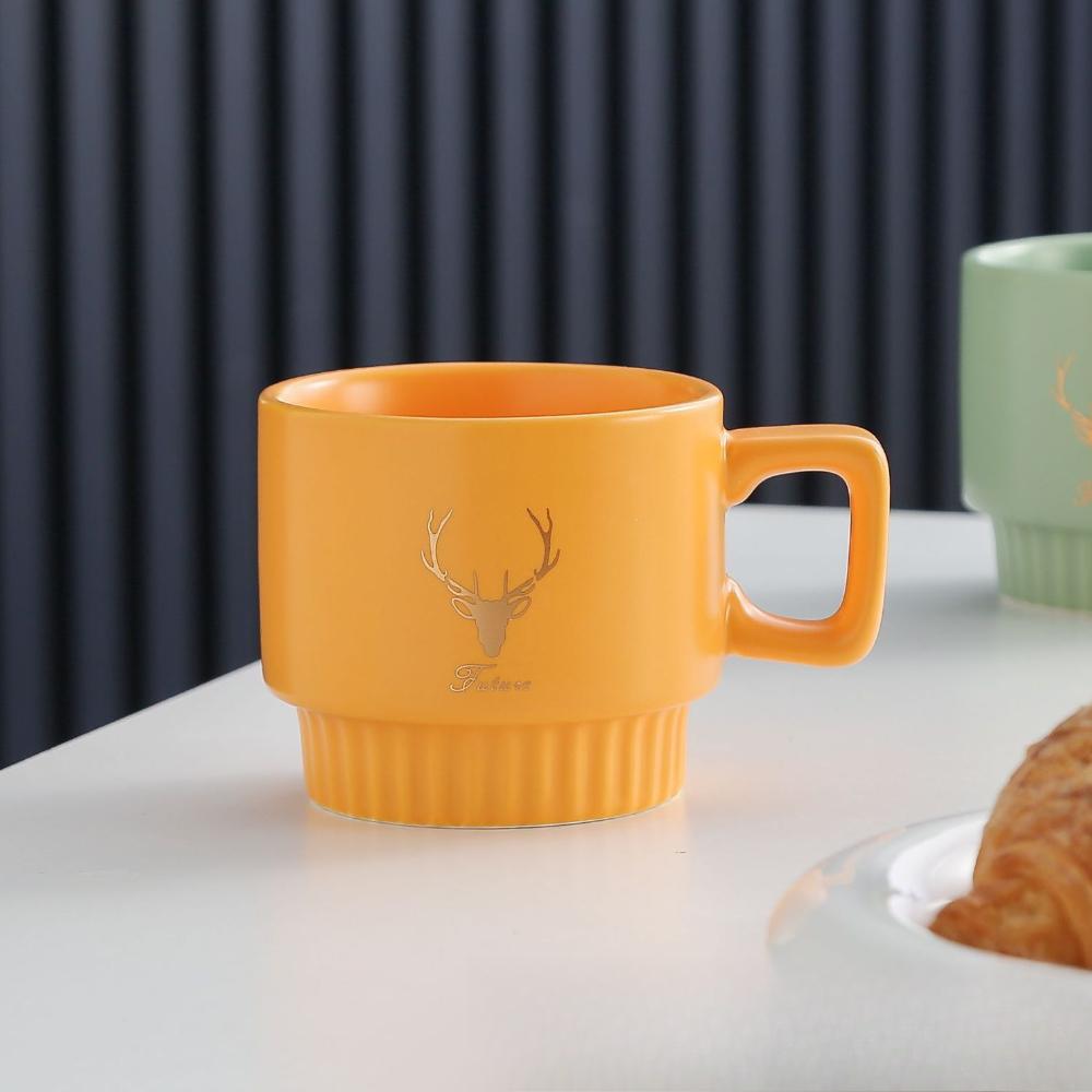 Golden Deer Stacked Cups  High Value Ceramic Cups  Creative Mugs Household Water Cups  Coffee Cups  Gift Cups