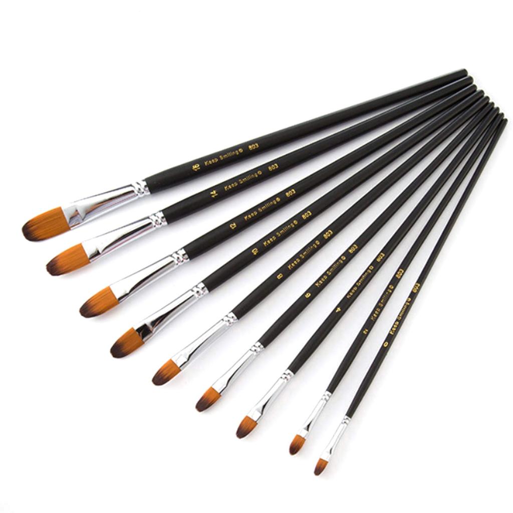 ONE HAPPY CHOICE 9-Piece Long Handle Artist Paint Brush Set, Filbert (Long Handle)