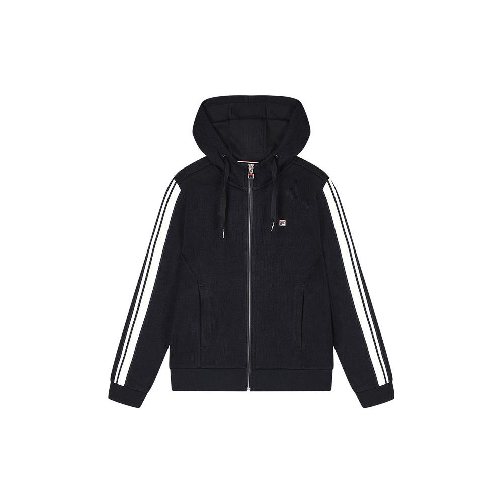 Fila Side Stripe Hooded Casual Knit Jacket Women jackets Legendary-Blue F11W341506F-NV S