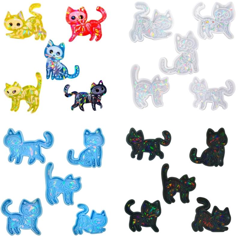 Jewelry Casting Mold Cute Cat Silicone Mold Holographic Resin Mold for DIY Wind Chime Keychains Earring Pendant