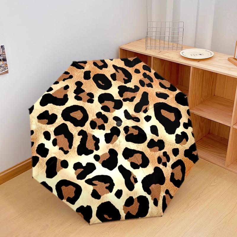 1PC Leopard Print Umbrella Portable Folding Umbrella Iron Frame Hole Bone Structure Outdoor Home Umbrella A7