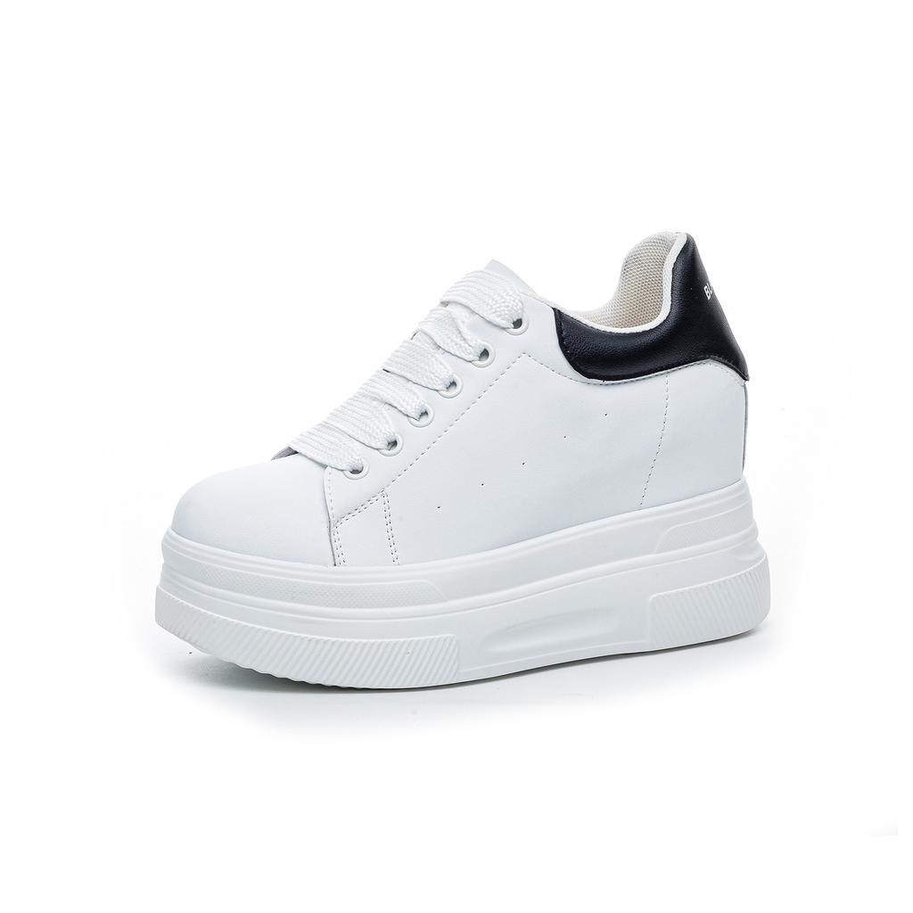 Leather Inner Height Increase White Shoes Women's Spring New Versatile Thick-soled Muffin Shoes Lightweight Small Board Shoes