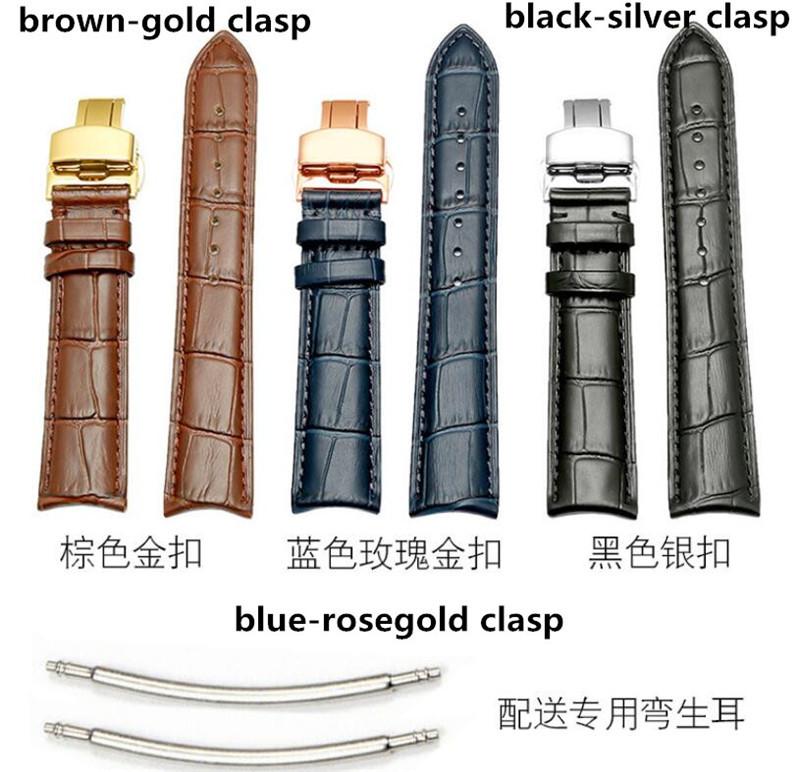 Durable Black Brown Blue Genuine Leather Watchband 18 19 20 21 22mm Curved End Deployant Buckle Calfskin Strap For Brands Watch