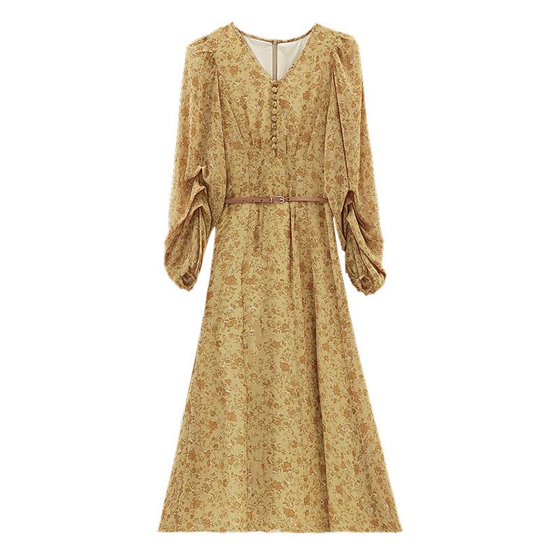 Floral V-Neck Long Sleeve Dress - Liu Yifei Inspired