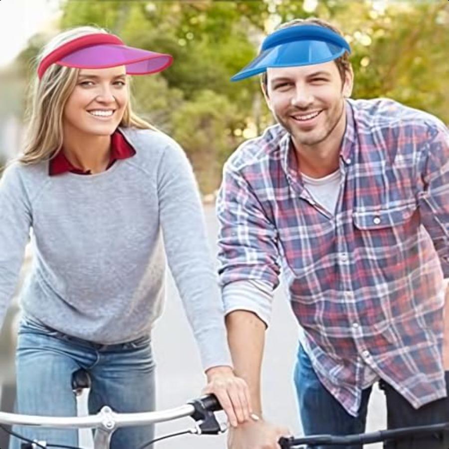 12 Pack Unisex Sun Visors PVC Plastic Visors Wide Brim Clear Sun Hat Beach Cap for Sports Outdoor Summer Beach Activities