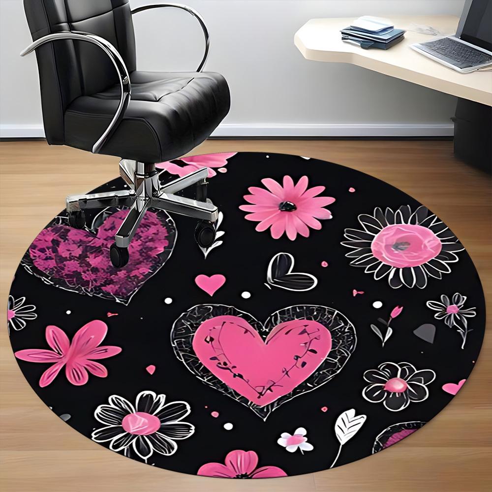 1pc Heart FlowersChair Carpet for Office, Indoor Non-Slip Washable Polyester Fiber Carpet, Mat For Office, Machine Washable