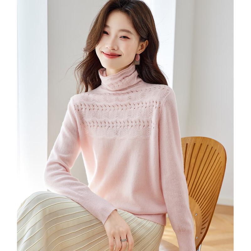 Srcr Women's 100% Cashmere High-Neck Hollow Knit Sweater