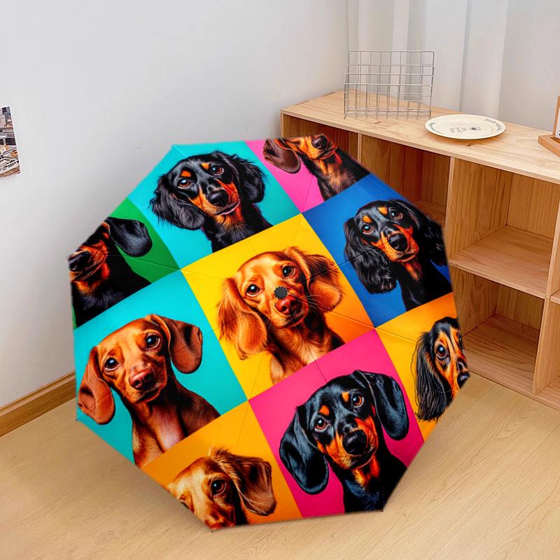 1 PC Automatic Folding Umbrella - Dachshund Pattern, Portable & Foldable Design with 8 Ribs, Christmas Birthday Gifts